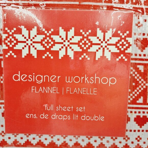Winter Holiday Red & White Flannel Full Sheet Set - Picture 2 of 7